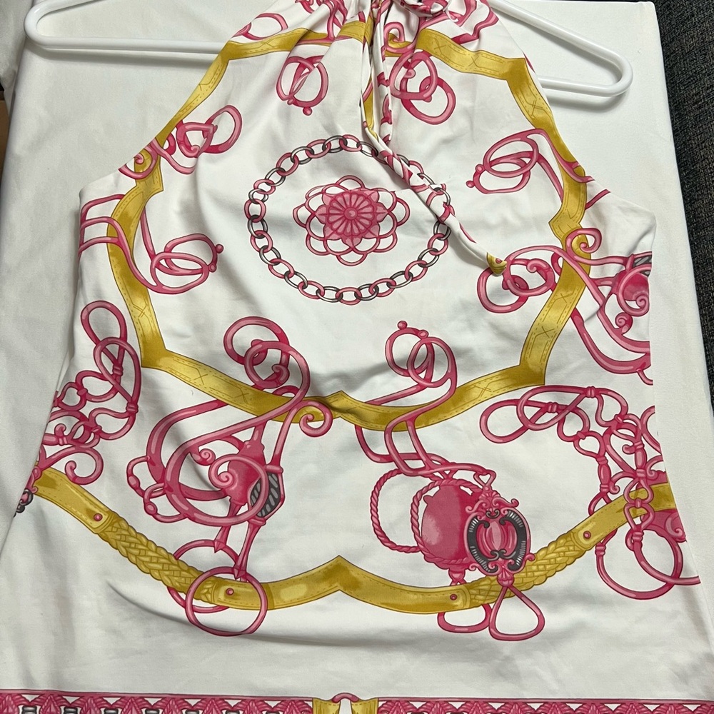 J. McLaughlin Pink and Gold Print Halter Top